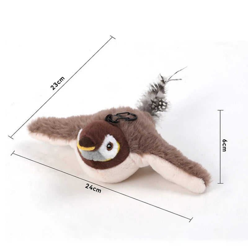 Interactive Cat Toys Rechargeable Flying Bird Cat Toy Chirping Flapping Bird(no Flying) Can Add Catnip Touch Activated Plush Toy